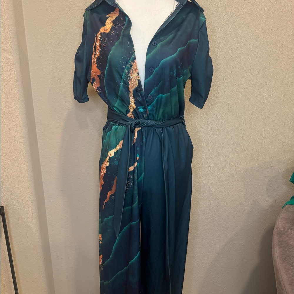 Chic Teal and Gold Women's Dress